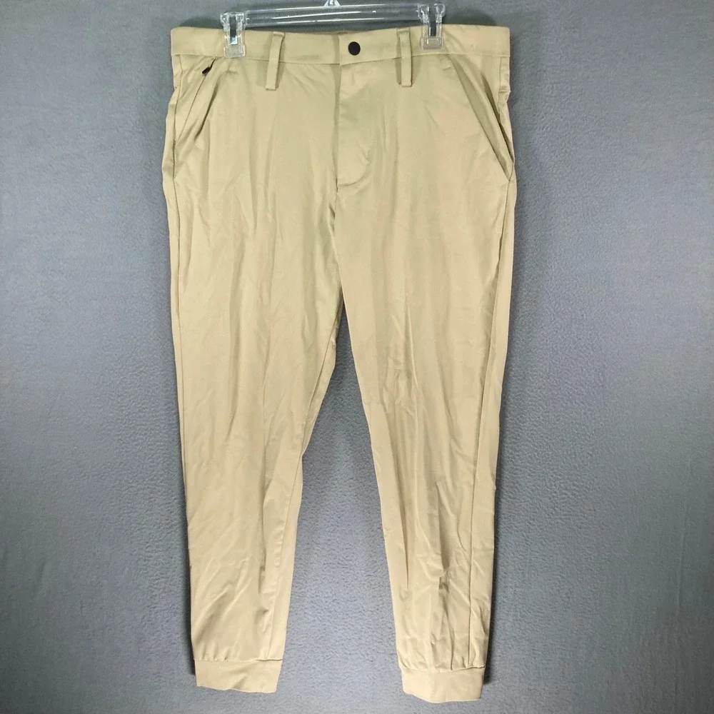 Stylus Men's Khaki Polyester Jogger‎ Pants Size 34 Regular Golf Casual